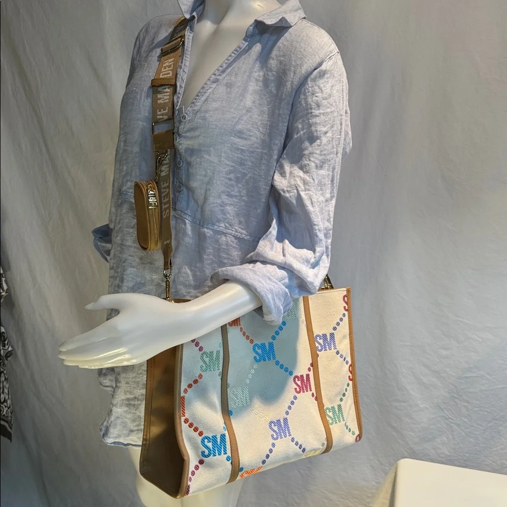 Steve Madden Cream Multicolor Canvas Tote